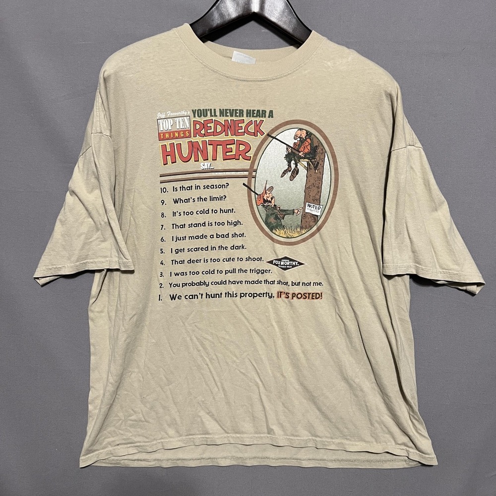 Jeff Foxworthy Redneck Hunter Shirt Mens 2XL Beige M&O Knits Graphic T-Shirt
